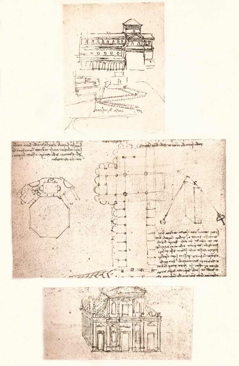 Tre tegninger av kirker, c1472-c1519 1883 av Leonardo da Vinci
