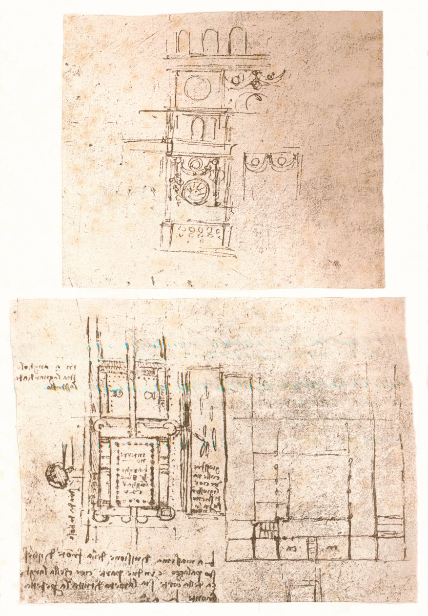 To arkitektoniske tegninger, c1472-c1519 1883 av Leonardo da Vinci