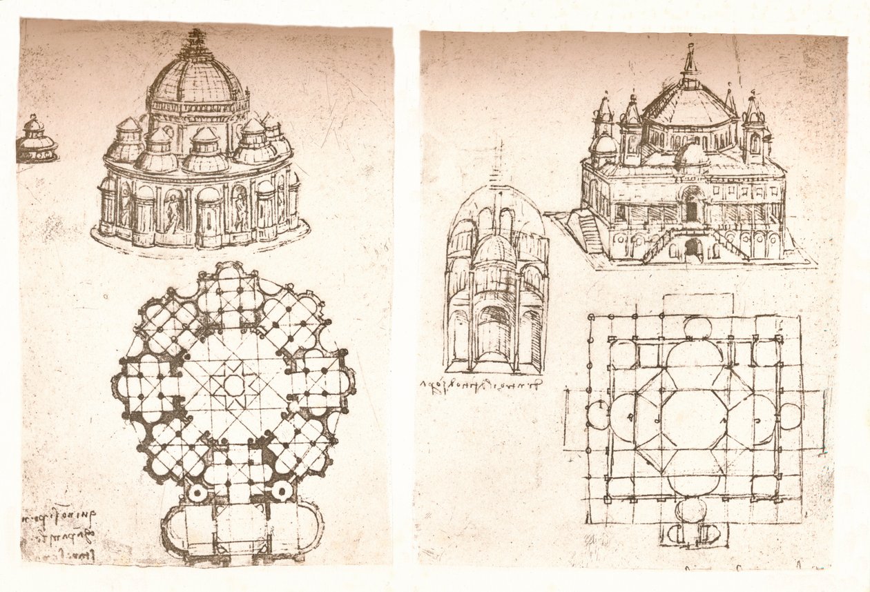 To tegninger av kirker, c1472-c1519 1883 av Leonardo da Vinci