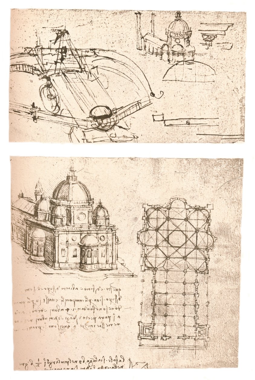 To tegninger av kirker, c1472-c1519 1883 av Leonardo da Vinci