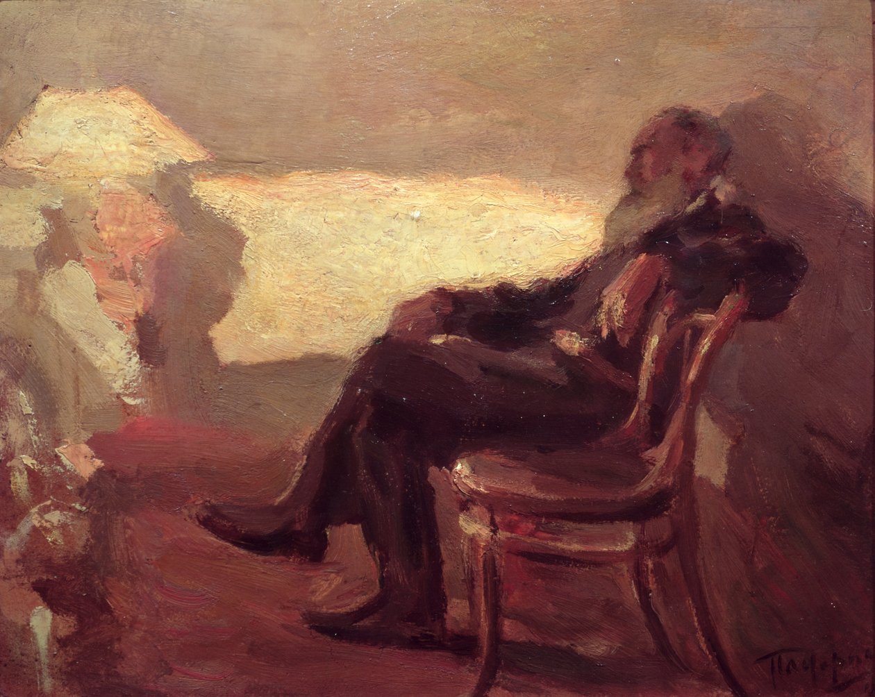 Lev Nikolaevich Tolstoy (1828-1910) 1901 (olje på kort) av Leonid Osipovic Pasternak