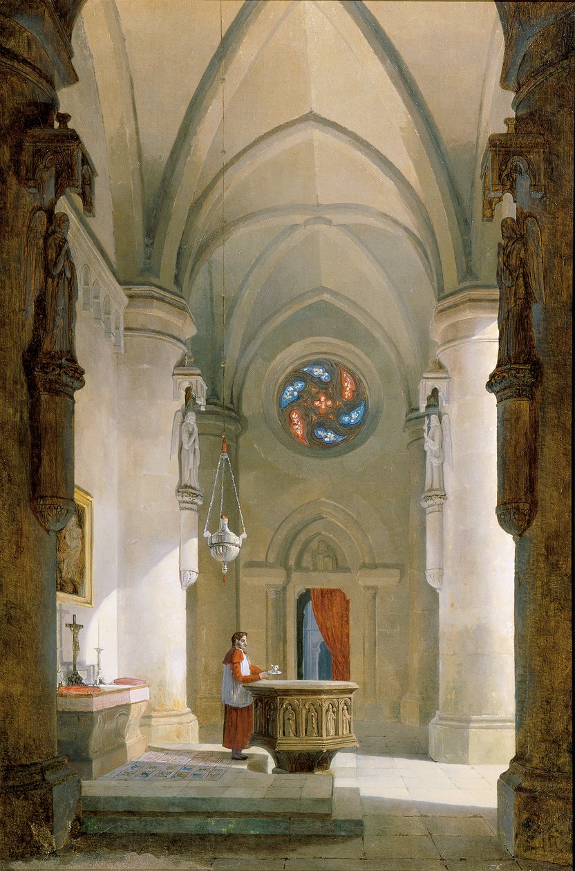 Interiøret i et dåpskapel av Leopold Ernst