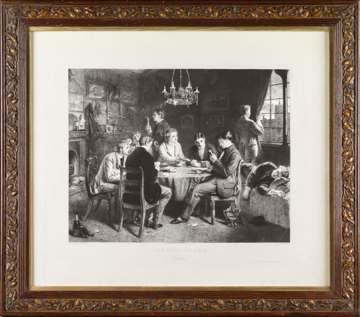 The Road to Ruin: College (etsing) av Leopold Flameng