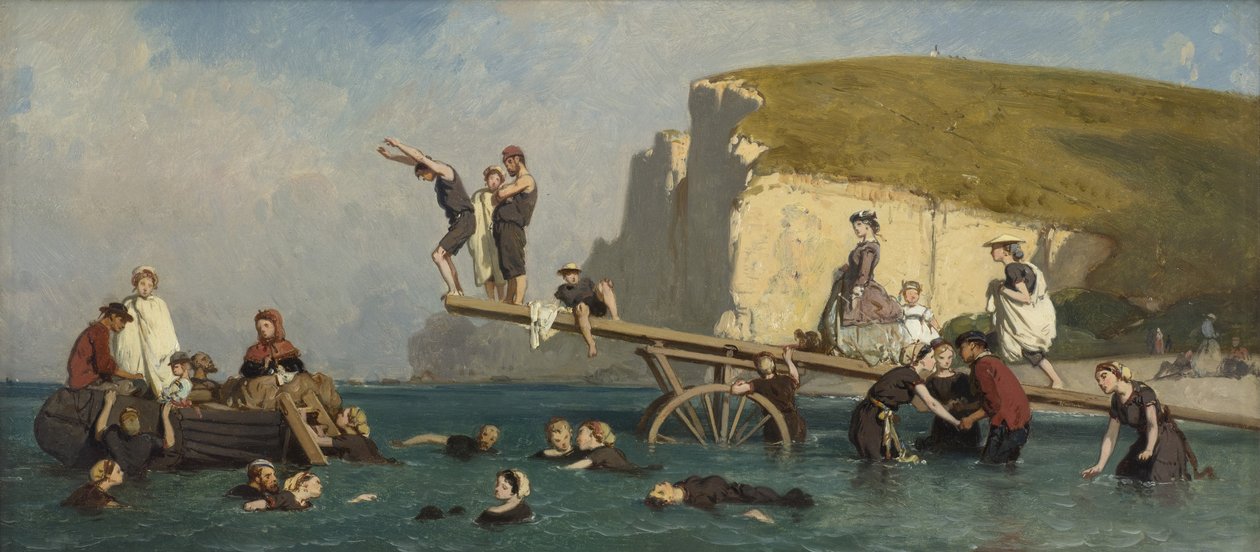 Badende ved Étretat, ca. 1858. av Lepoittevin