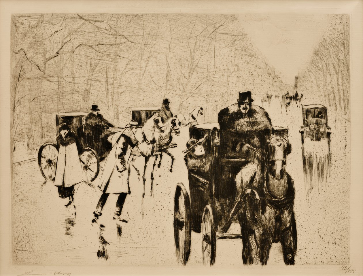 Vinter zoo allé med hestedrosjer av Lesser Ury
