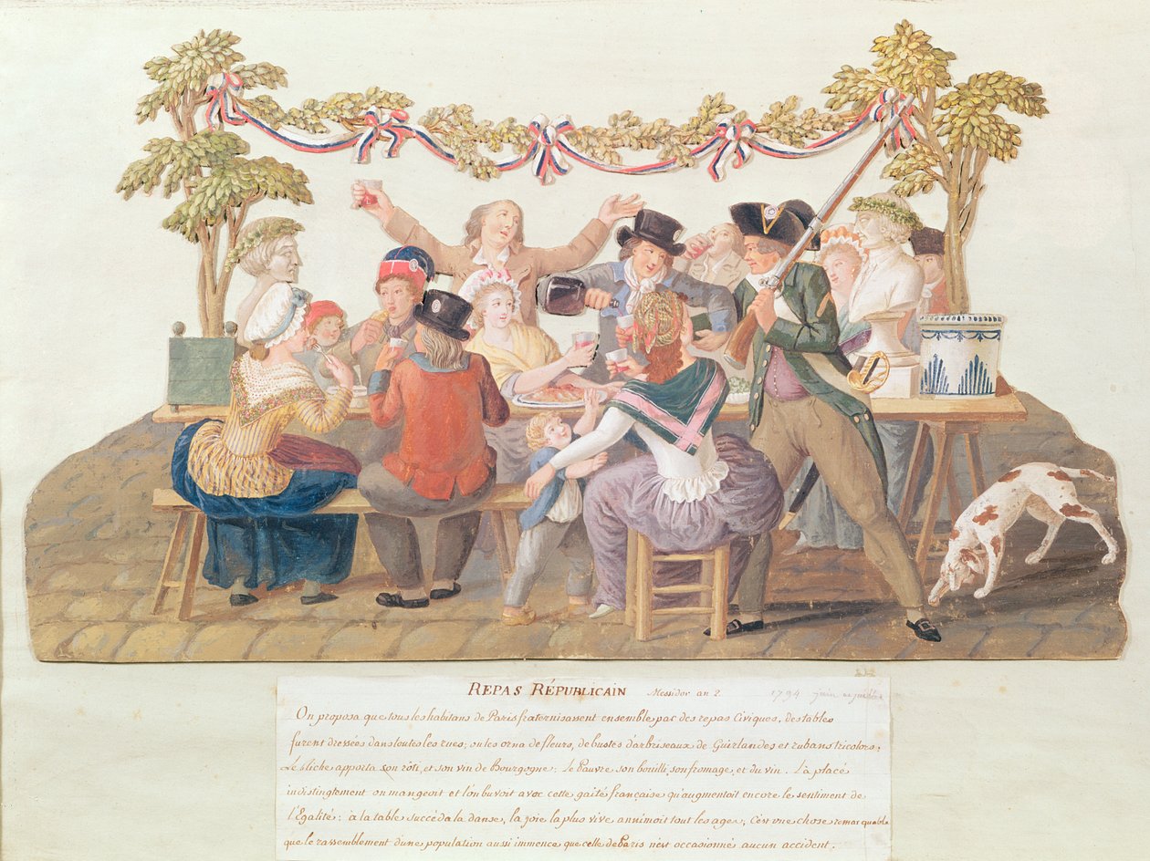 A Republican Meal, Messidor, år II (juni-juli 1794) (wc und gouache på kort) av Lesueur Brothers