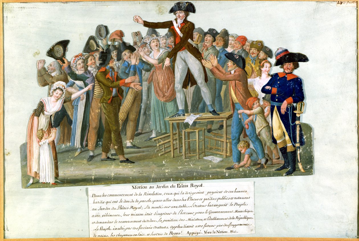 Motion in the Garden of the Palais-Royal, juli 1789 (gouache på kort) av Lesueur Brothers