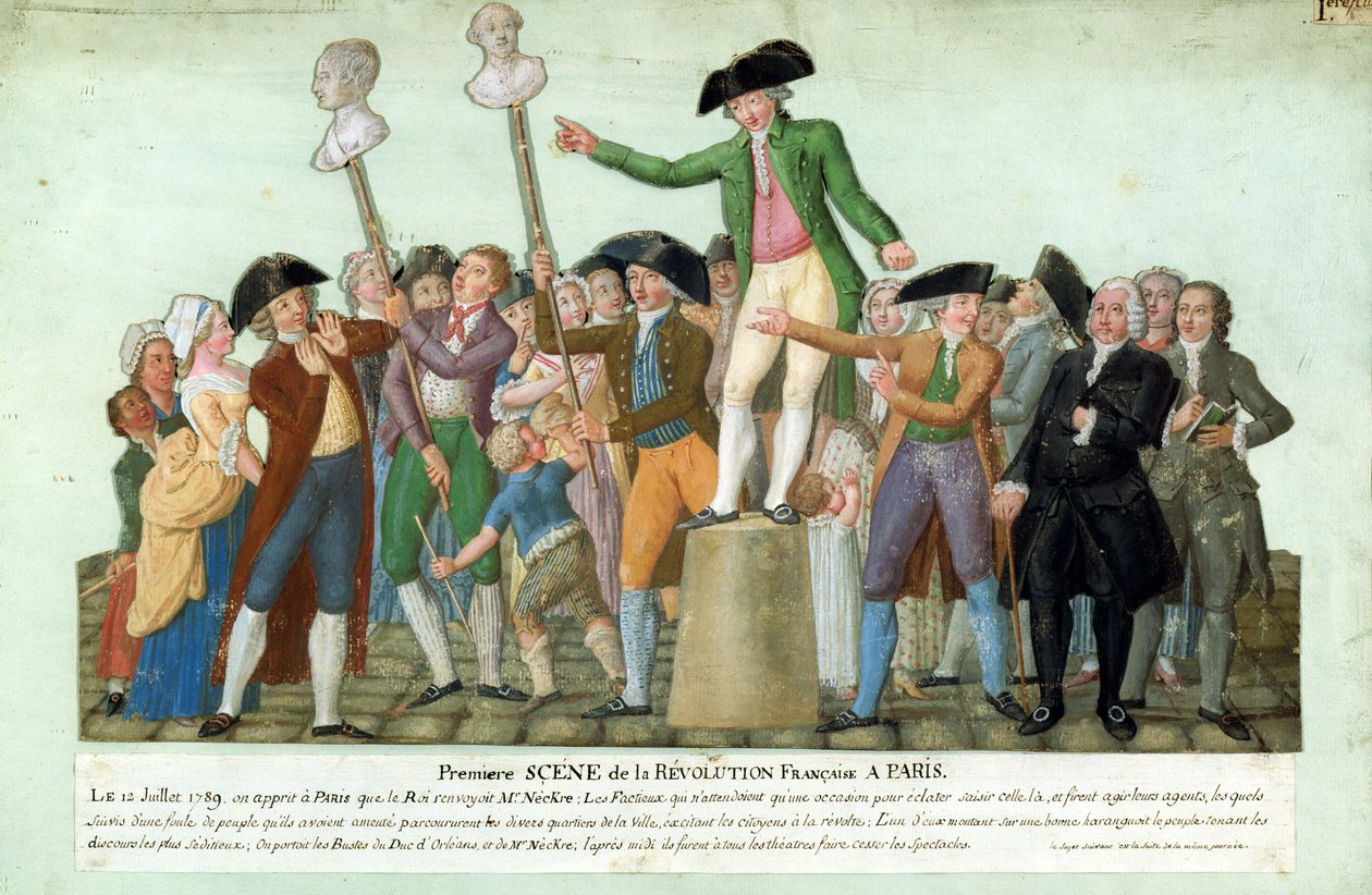 Begynnelsen av den franske revolusjonen, 12. juli 1789, Paris (gouache på kort) av Lesueur Brothers