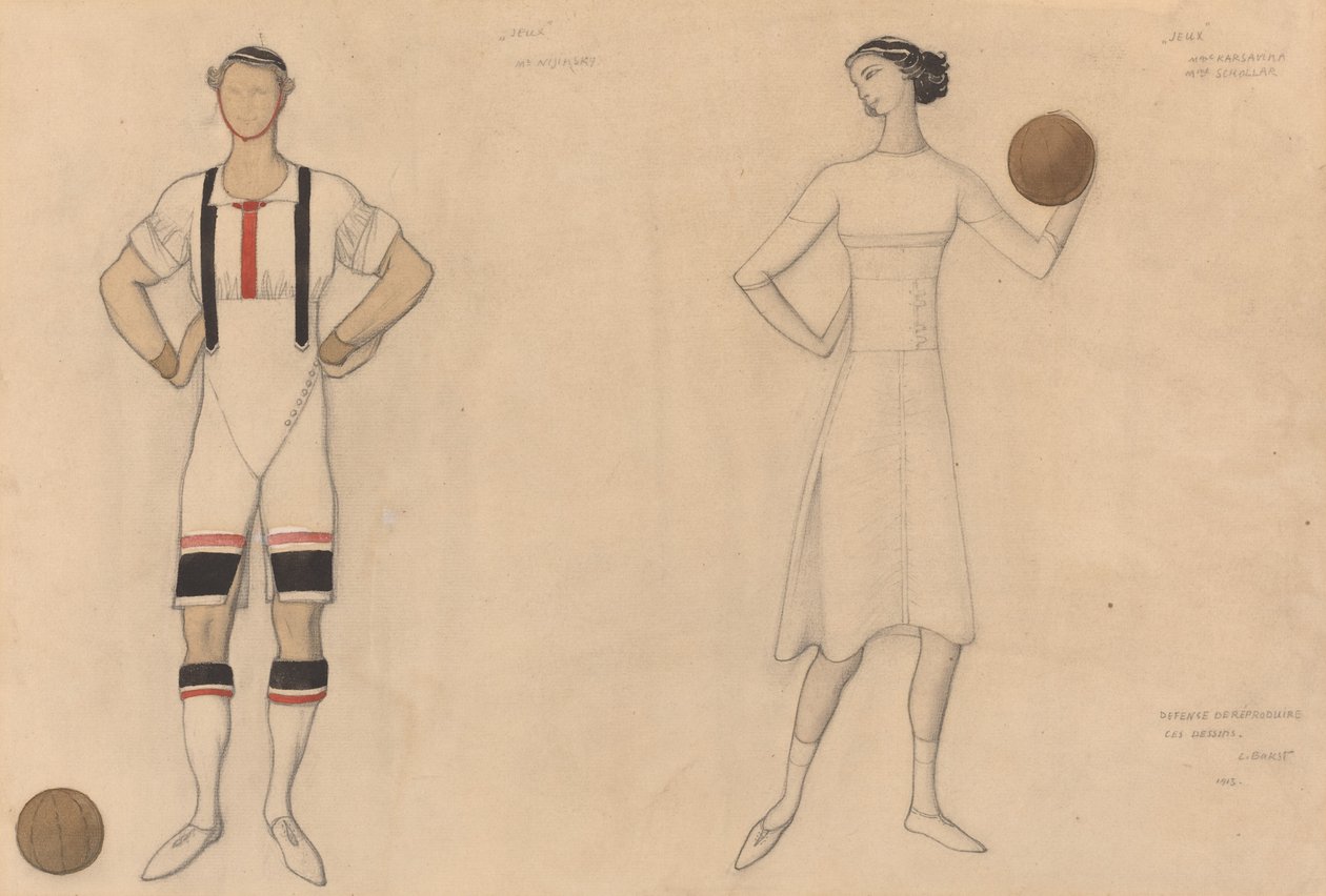 Kostymestudie for "Jeux" av Lev Samoilovich Bakst