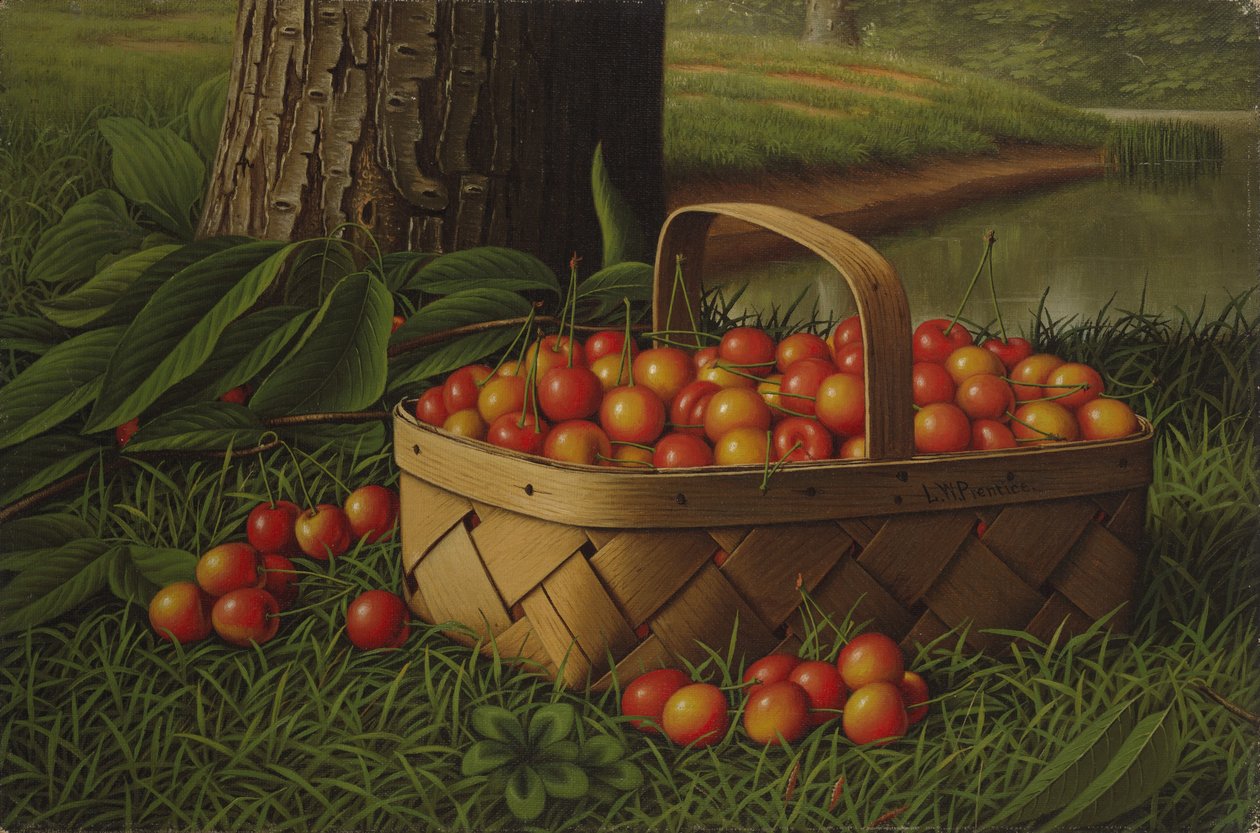 Kirsebær i en kurv, ca. 1890-1900 av Levi Wells Prentice