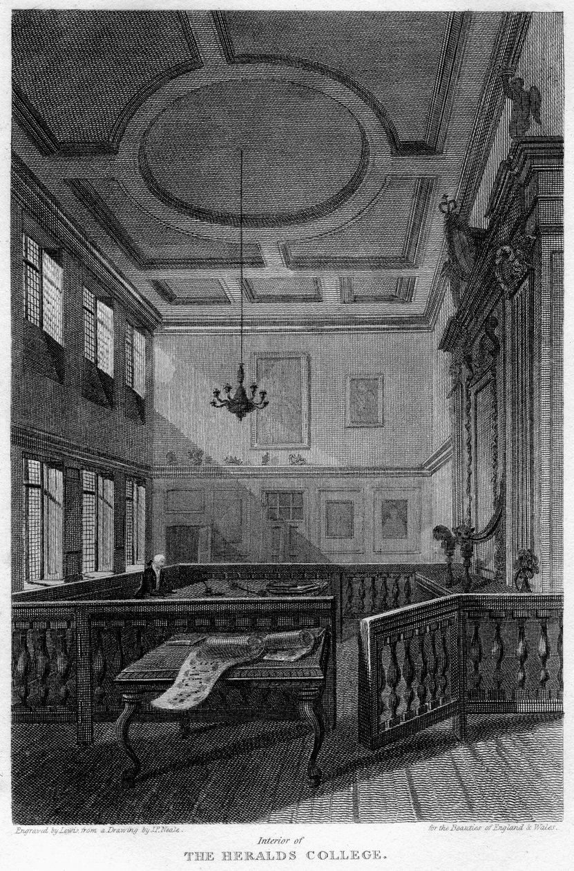 Interiør av Heralds College, London, 1815. av Lewis
