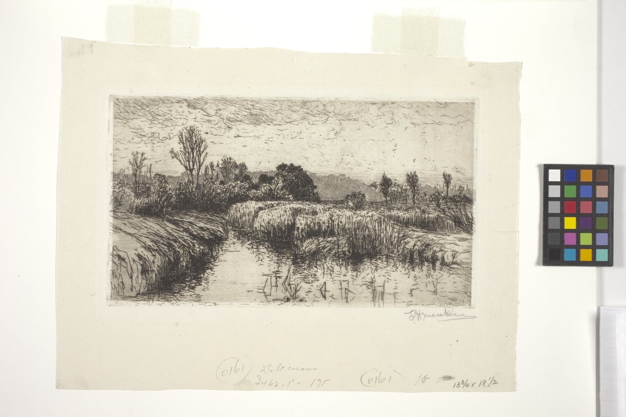 Ettermiddag i mars, Schleissheim, Bayern (etsing) av Lewis Henry Meakin