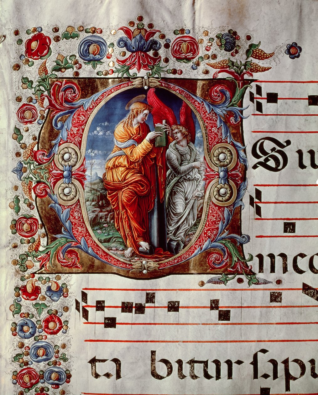 The Annunciation, historisk initial O, detalj av en side fra en antifonal, ca. 1473-79 av Liberale da Verona
