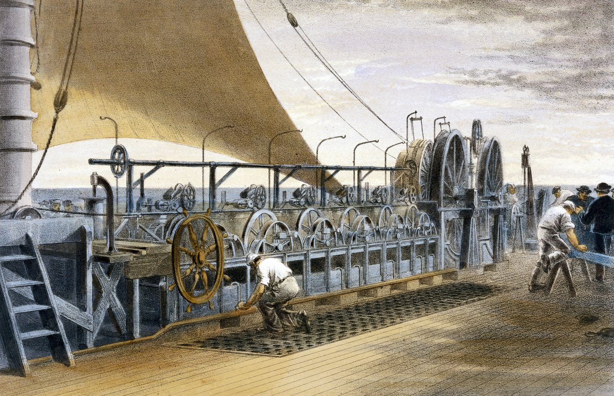 Kabellegging om bord på Brunels 'Great Eastern' av Unbekannt Unbekannt