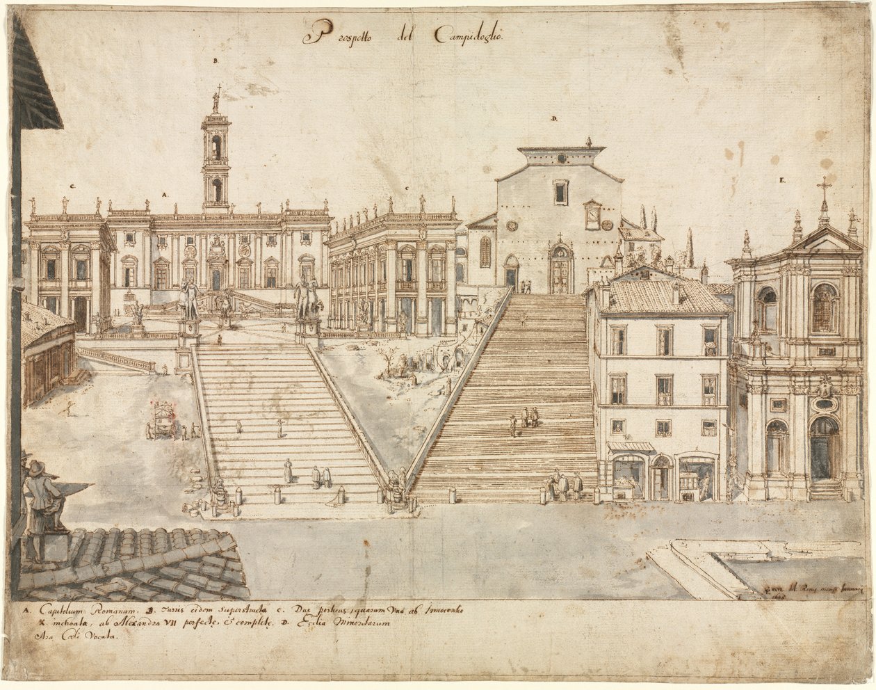 Atten utsikt over Roma: Campidoglio, 1665. av Lievin Cruyl