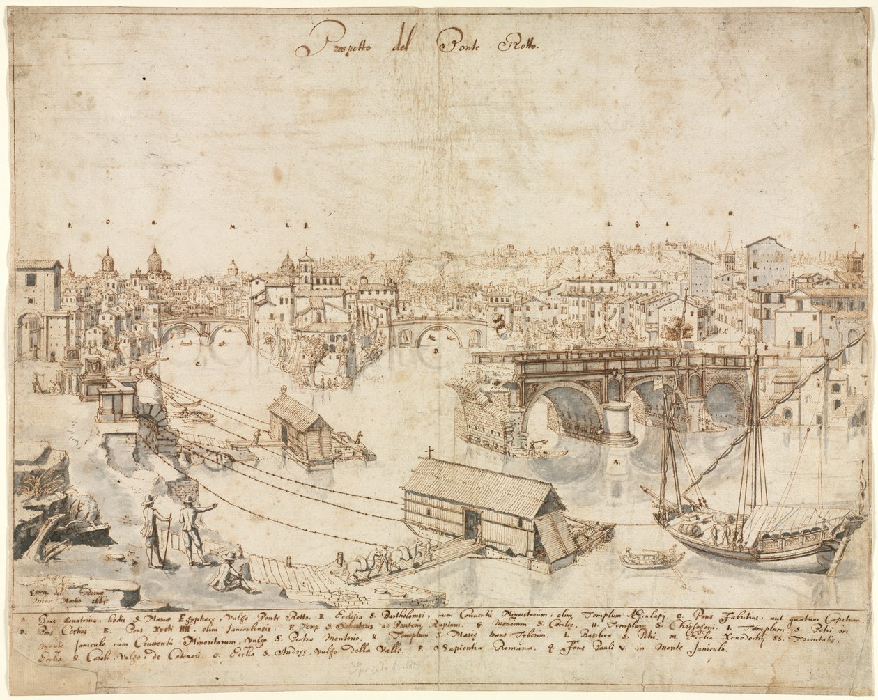 Atten utsikt over Roma: Ponte Rotto av Lievin Cruyl