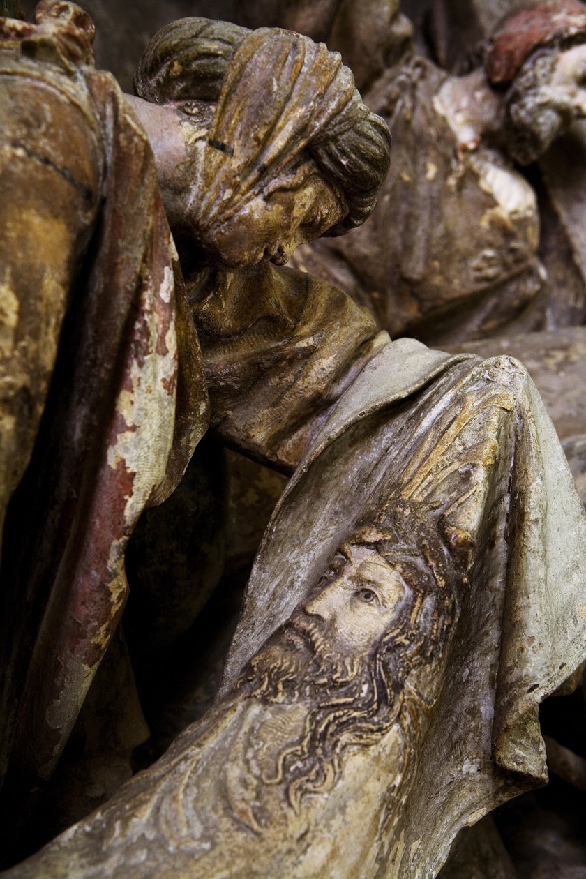 Altertavle, venstre panel, detalj, st. Veronica (malt stein) av Ligier Richier