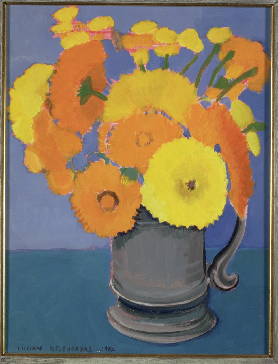 Oransje blomster i en kar av Lillian Delevoryas