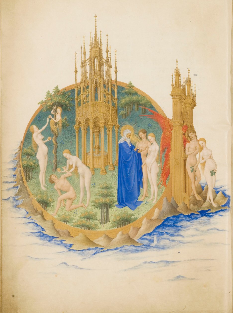 Très Riches Heures du Duc de Berry Folio 25, bak: Edens hage av Limbourg Brothers