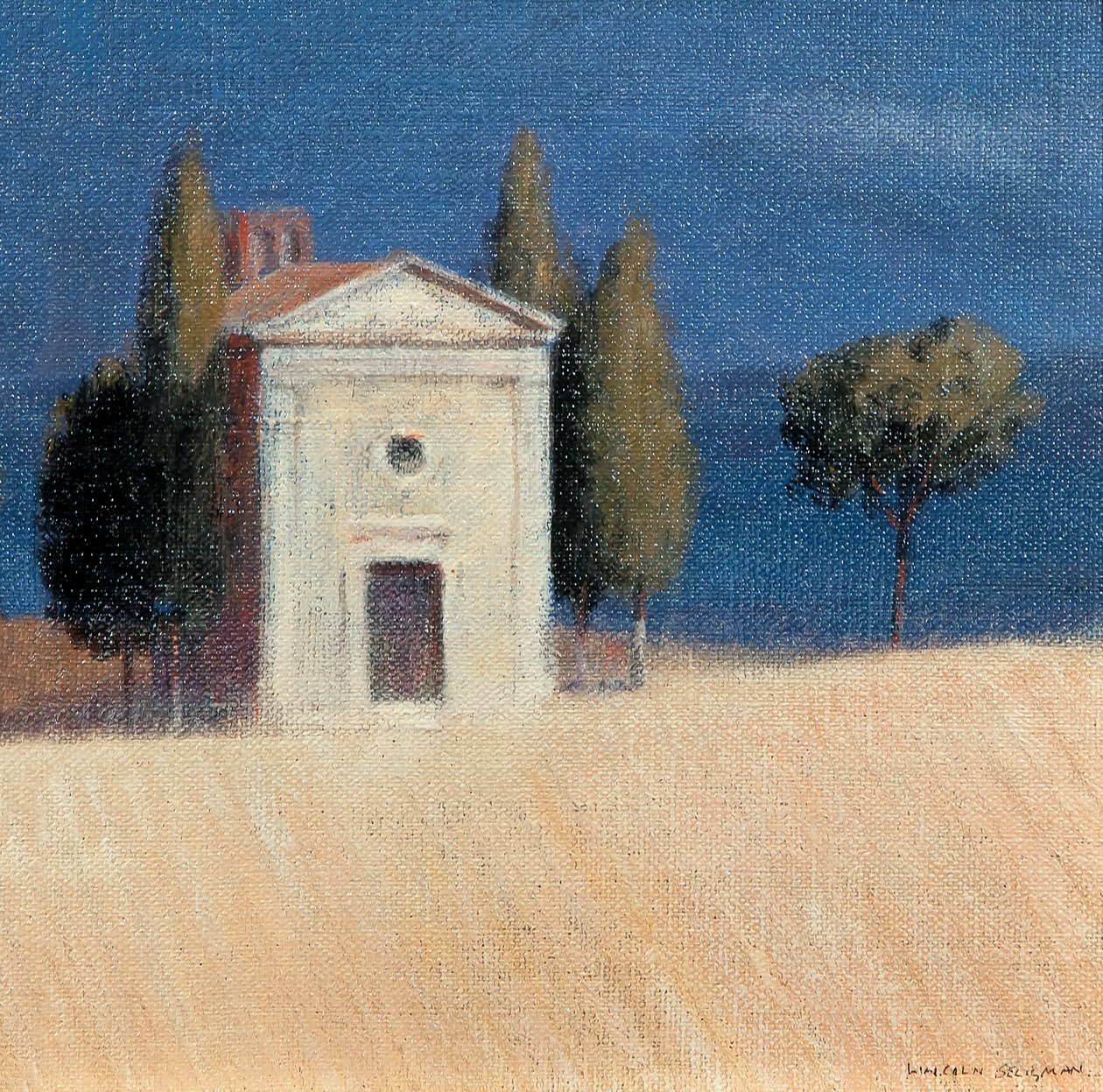 Kapell nær Pienza II, 2012 (akryl på lerret) av Lincoln Seligman