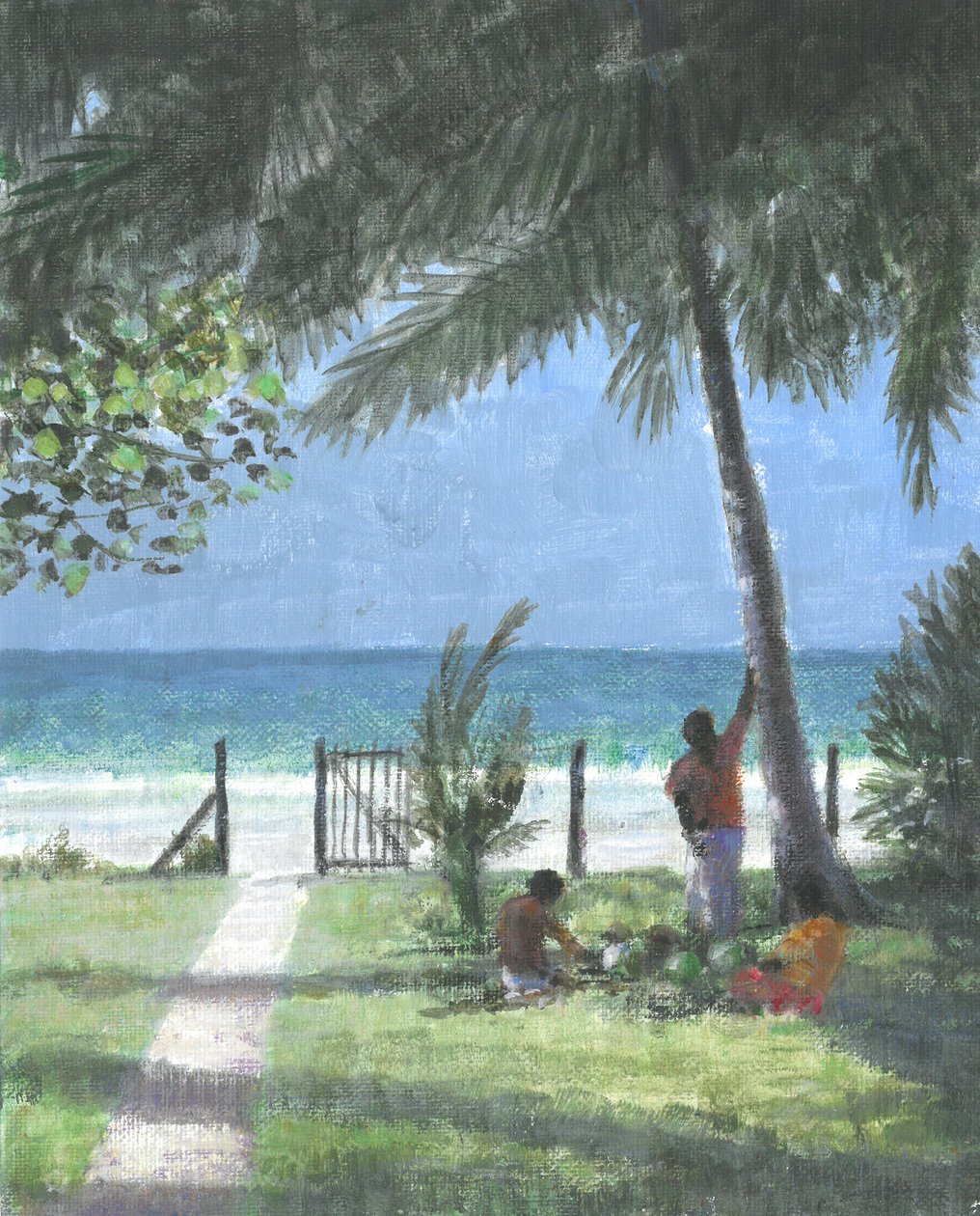 Coconut Man Calls, Sri Lanka, 2015 (akryl på lerret) av Lincoln Seligman