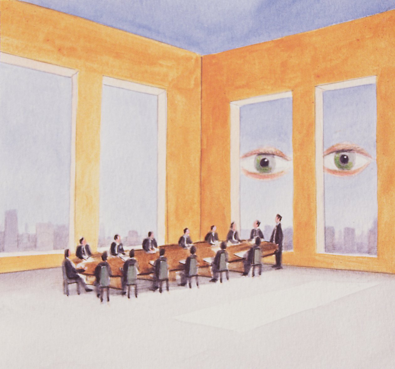 Corporate Governance, 2003 (akryl på papir) av Lincoln Seligman