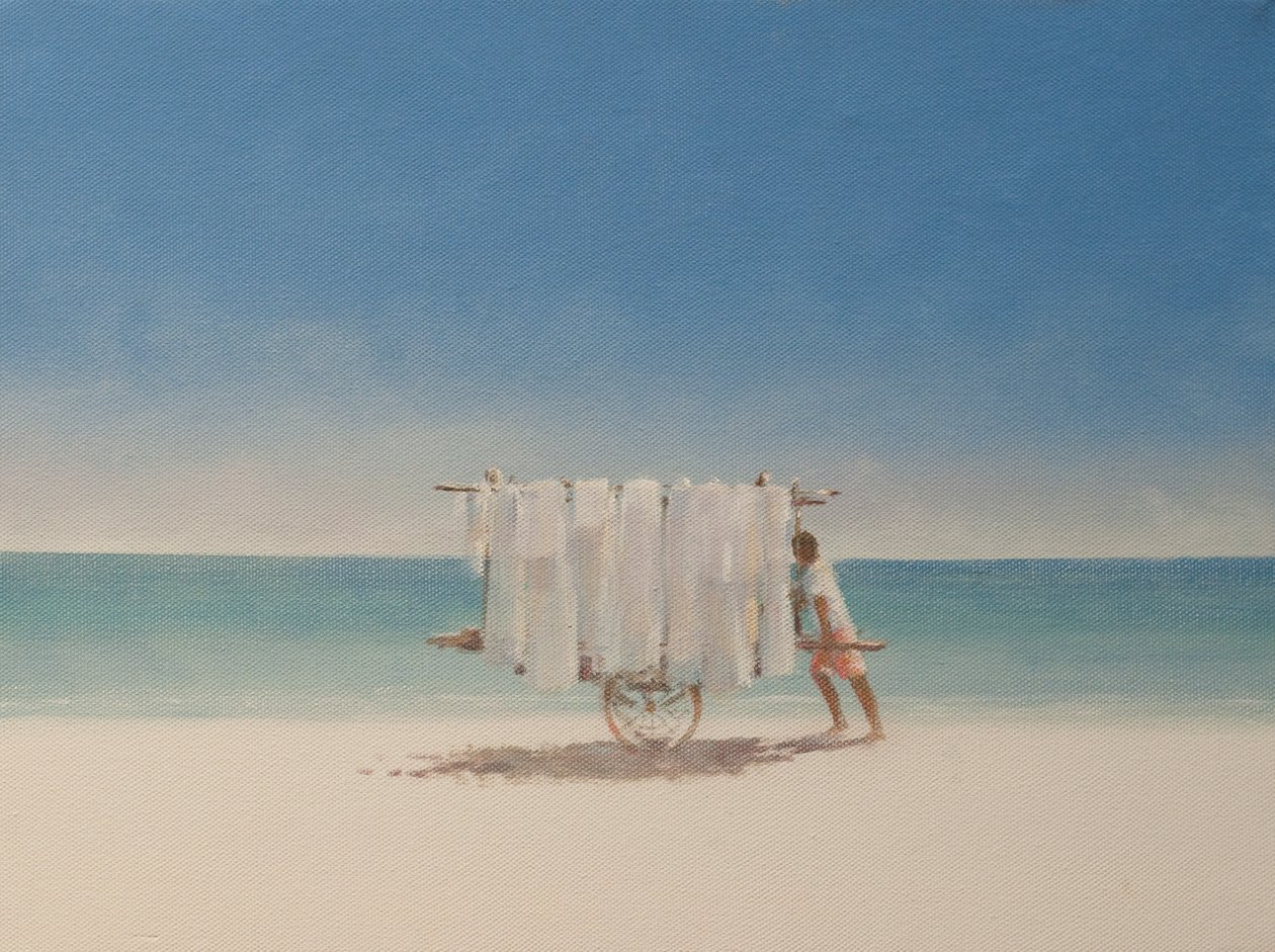 Cuba Beach Seller, 2010 (akryl på lerret) av Lincoln Seligman