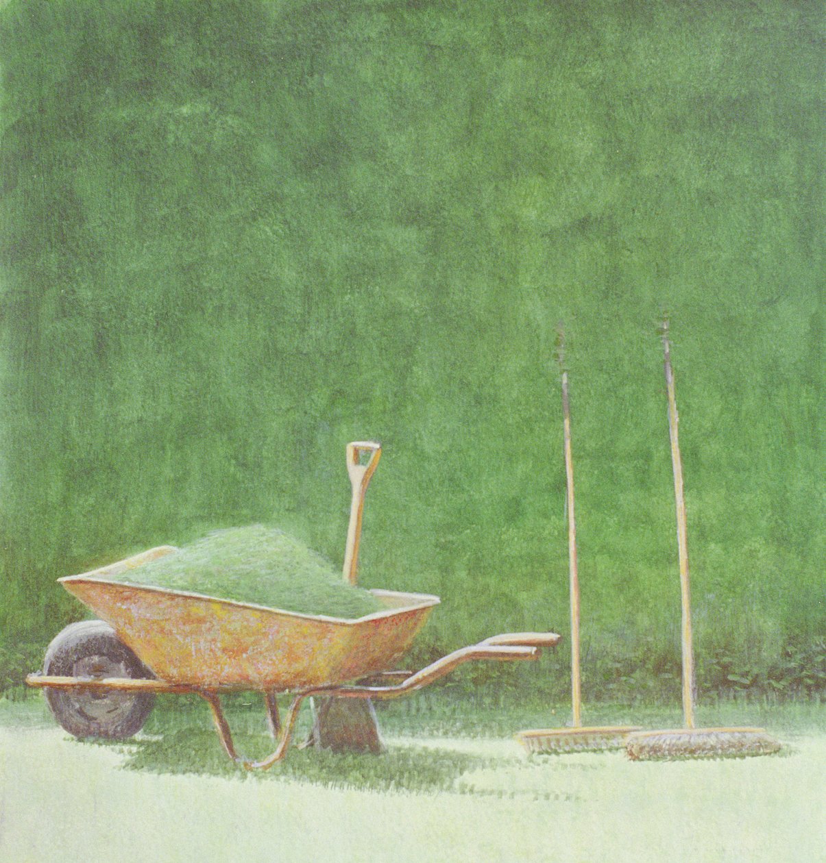 Gardening Still Life, 1985 (akryl på papir) av Lincoln Seligman