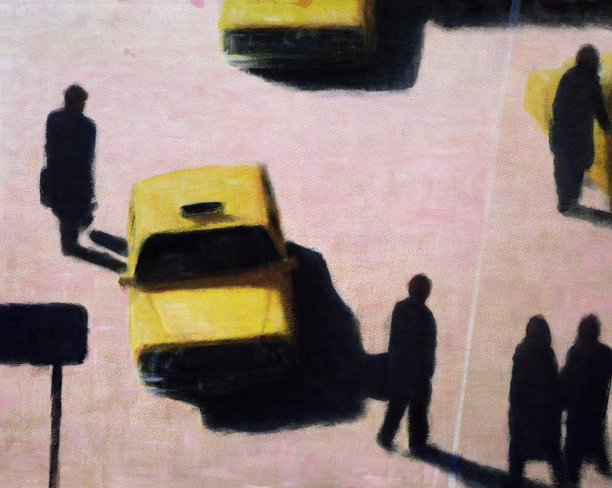 New York Taxis, 1990 (akryl på lerret) av Lincoln Seligman