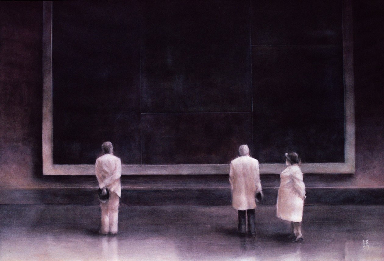 People at an Exhibition, 1990 (akryl på papir) av Lincoln Seligman