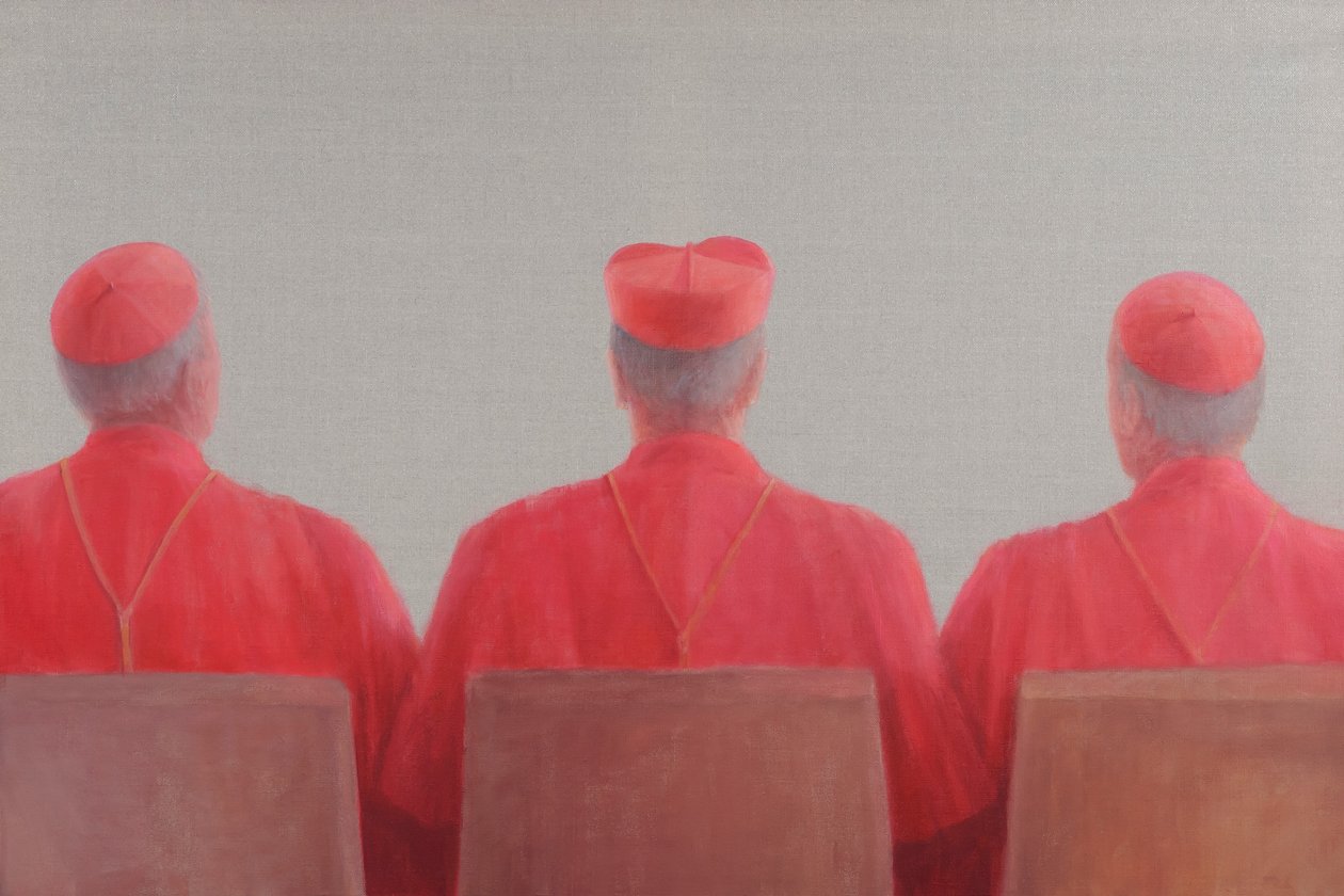 Three Cardinals II, 2012 (akryl på lerret) av Lincoln Seligman