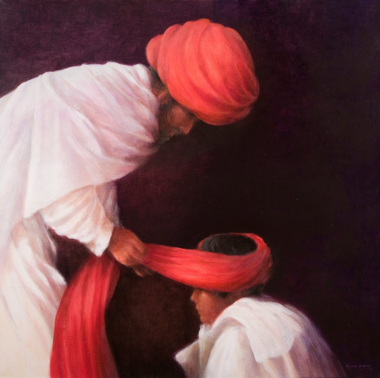 Tying a Turban, 2010 (akryl på lerret) av Lincoln Seligman