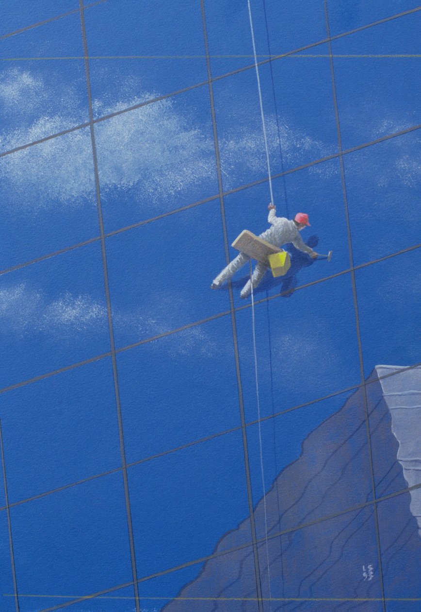 Window Cleaner, 1990 (akryl på papir) av Lincoln Seligman