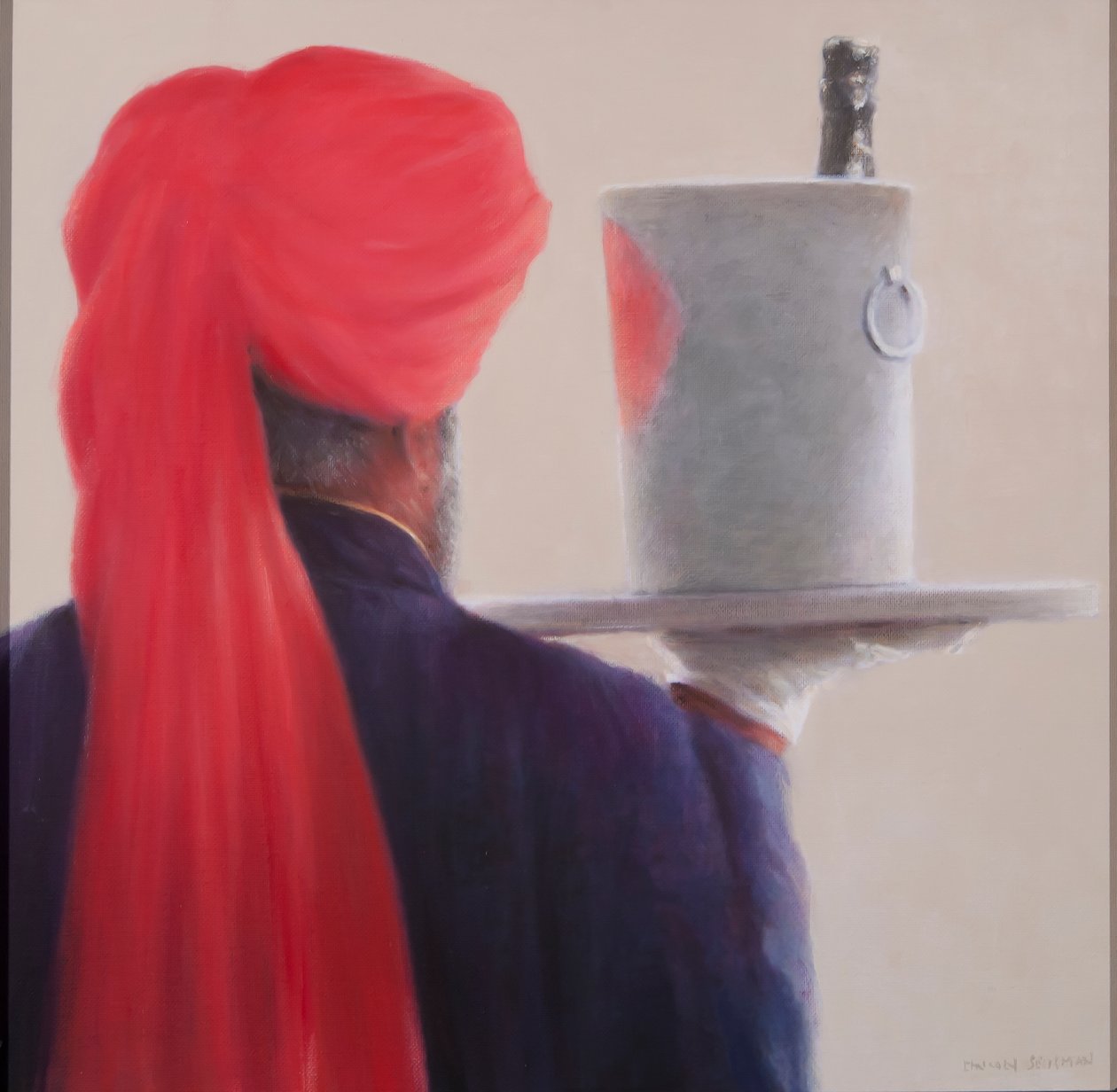 Wine Waiter, Jaipur, 2012 (akryl på lerret) av Lincoln Seligman