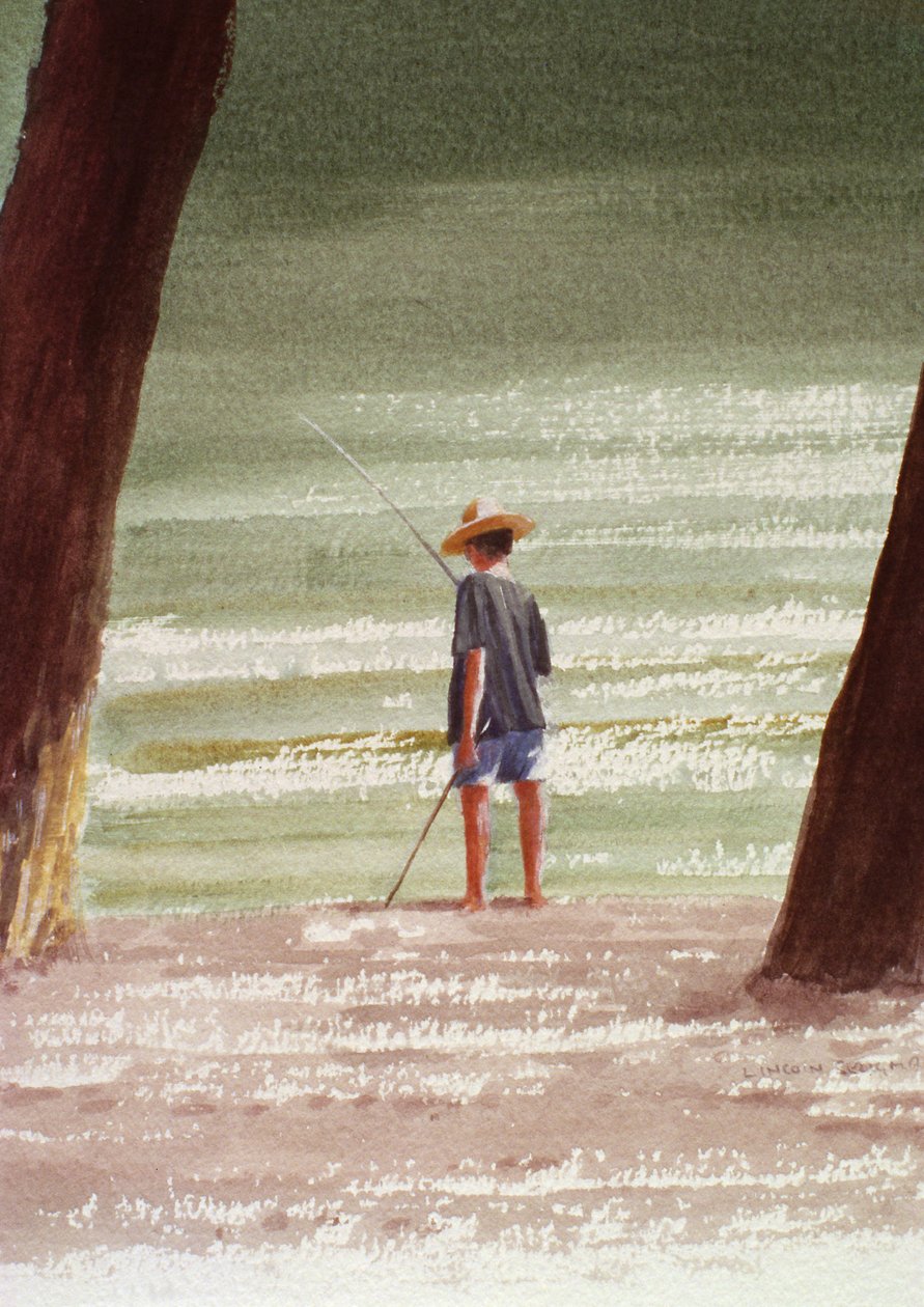 Henry Fishing, 1990 (akryl på papir) av Lincoln Seligman