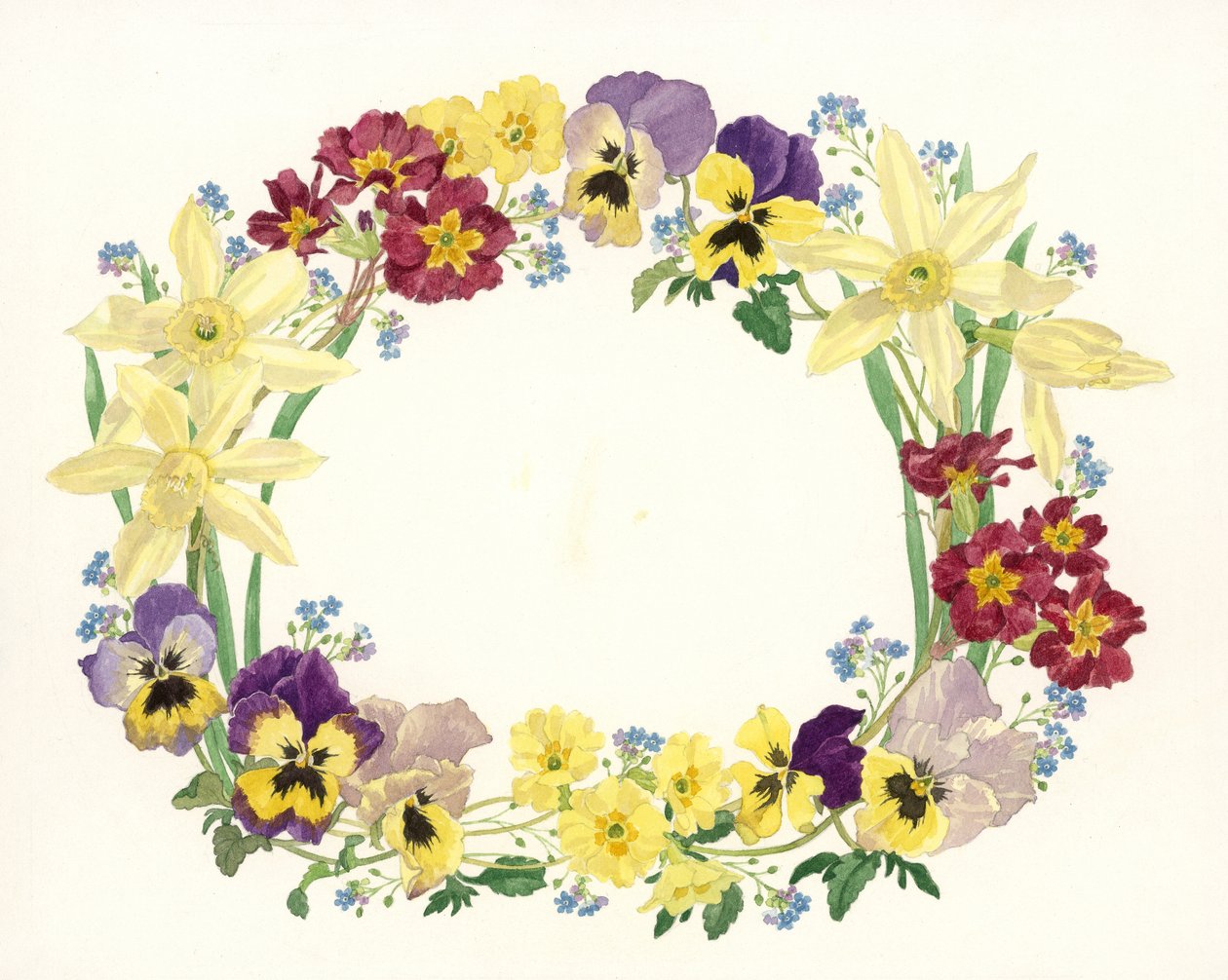 Spring Flower Oval, 1995 (wc på papir) av Linda Benton