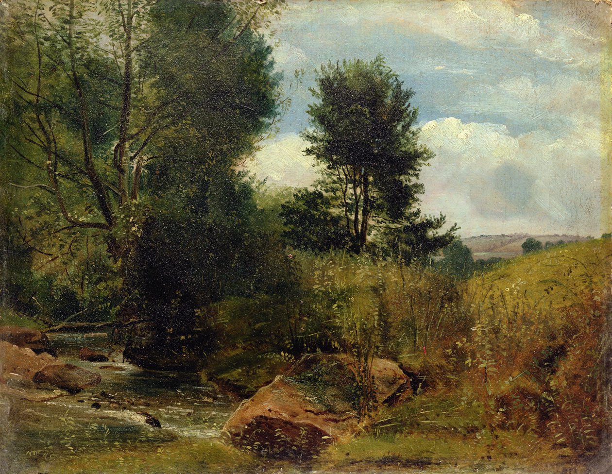 Utsikt over elven Sid, nær Sidmouth, ca. 1852 (olje på papir om bord) av Lionel Constable