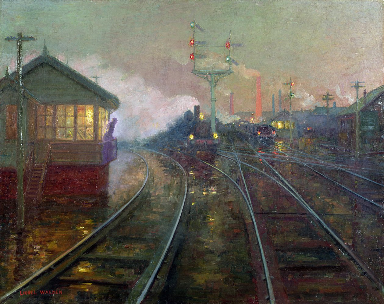 Tog om natten c.1890 av Lionel Walden