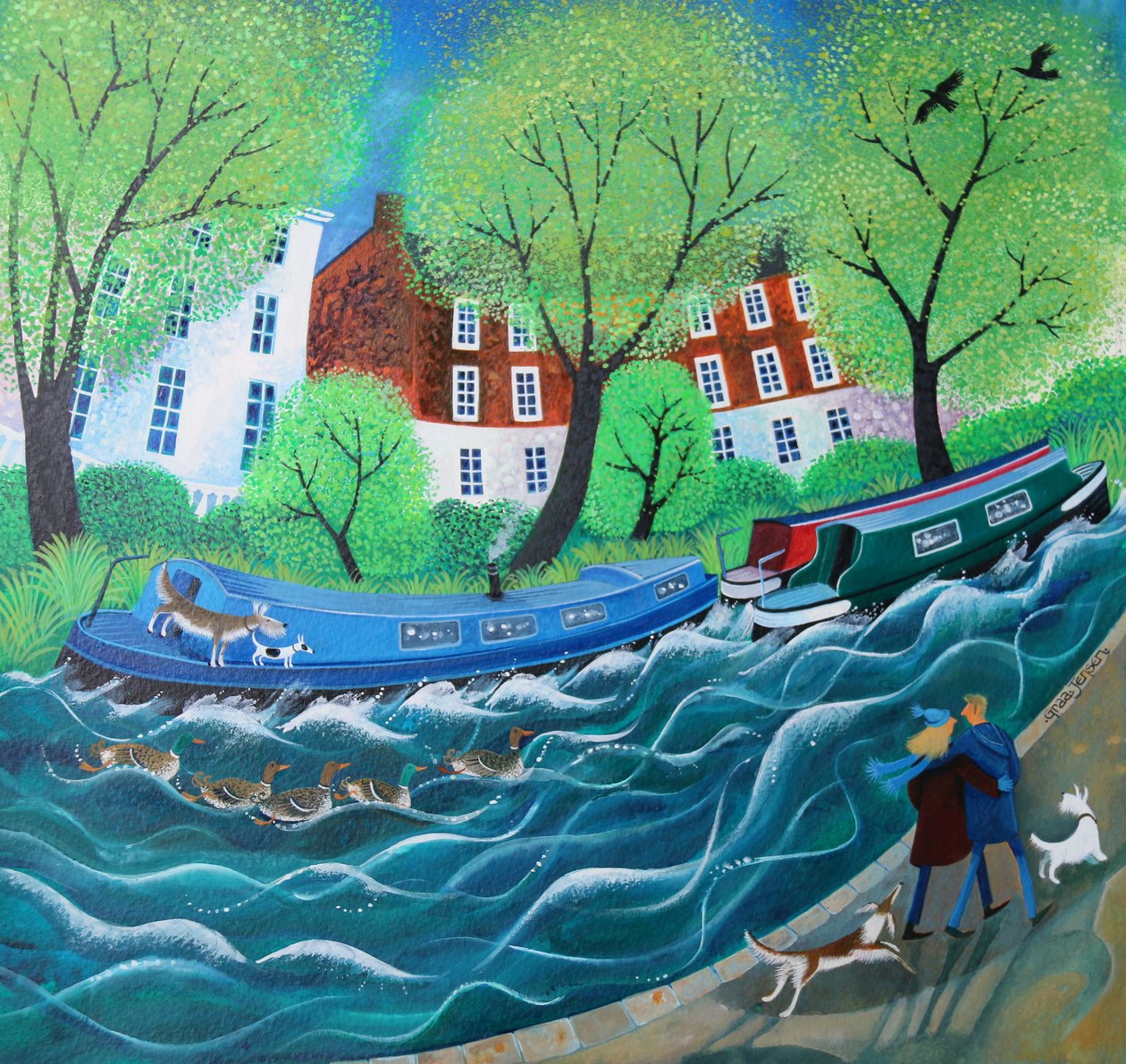 Langs Regents Canal, 2016, (akrylblekk på papir) av Lisa Graa Jensen
