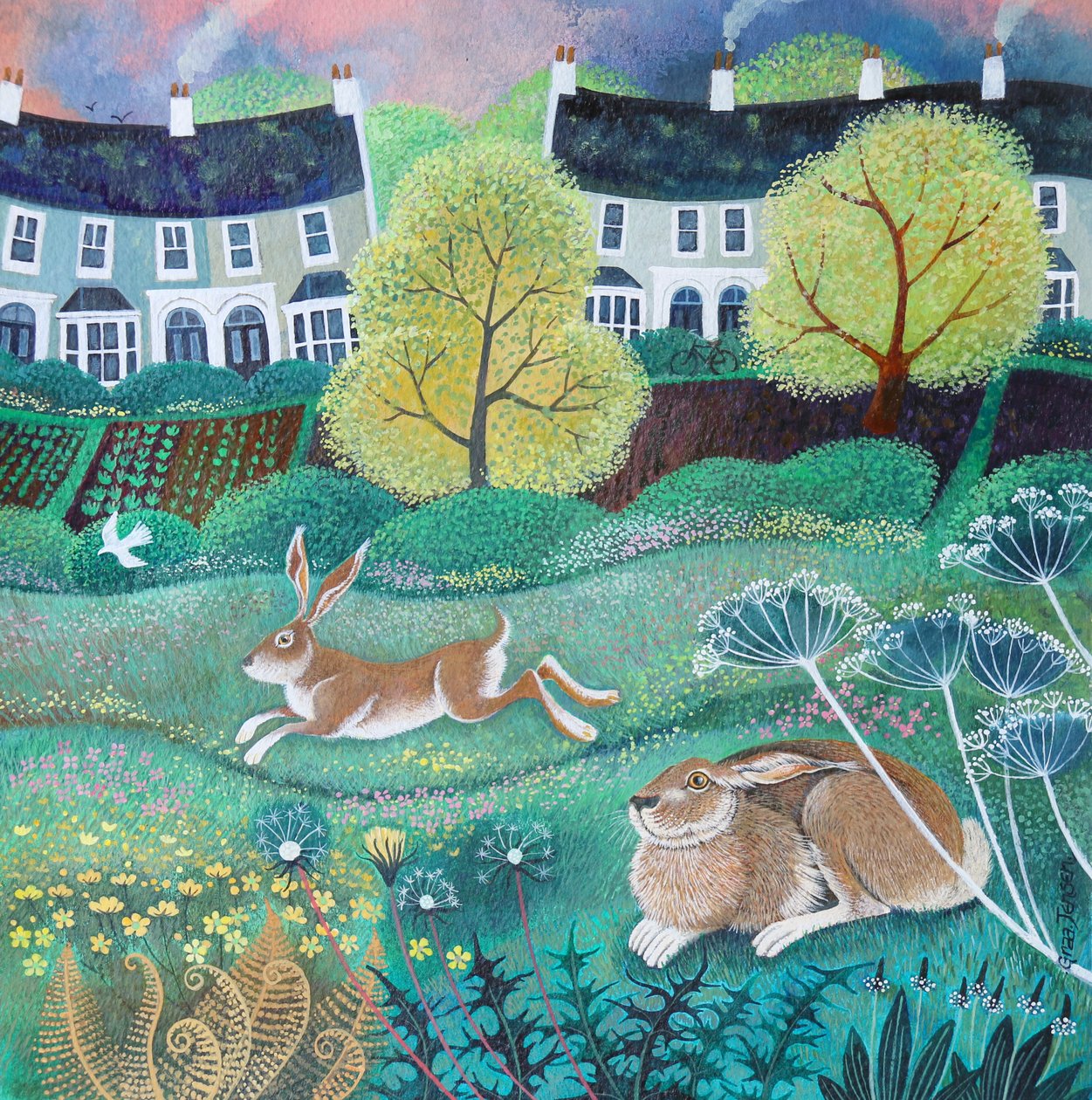 Left to Nature, 2017, (akryl på papir) av Lisa Graa Jensen