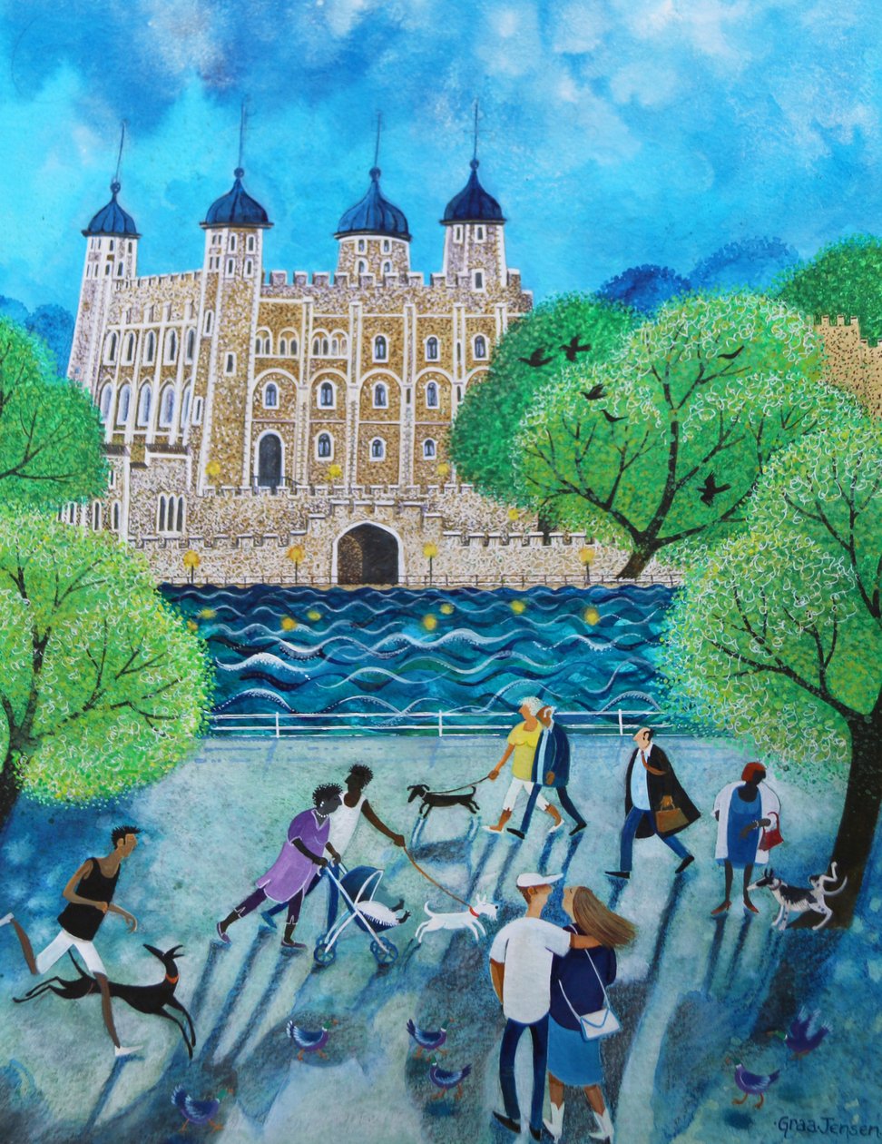 Tower of London 2018 (akryl på papir) av Lisa Graa Jensen