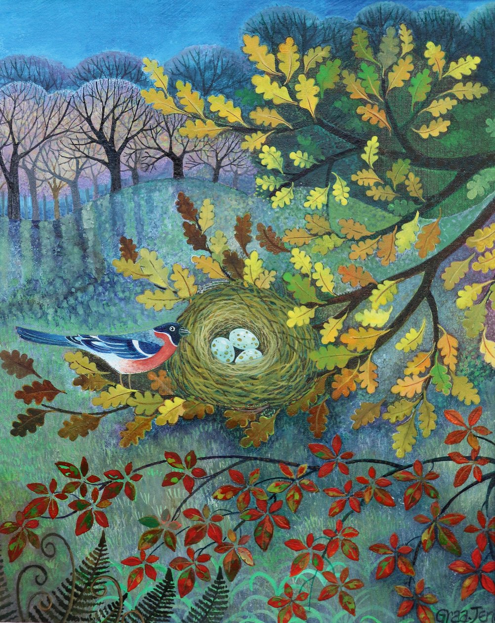 Bullfinch, 2022 (akryl på lin) av Lisa Graa Jensen