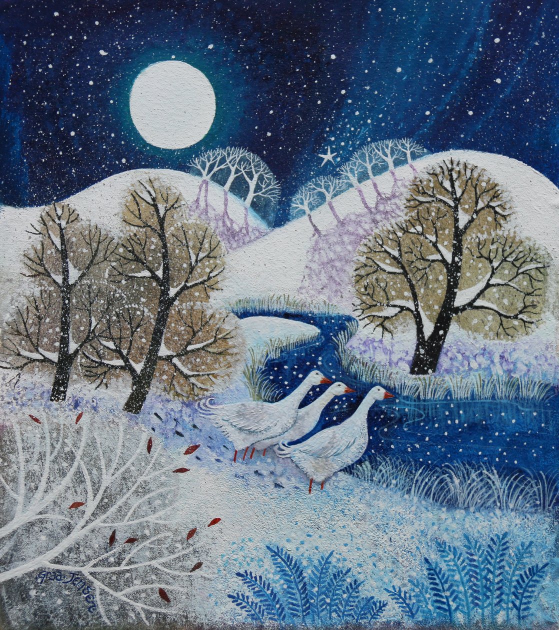 Snowy Silence, 2021, (akryl på lerret) av Lisa Graa Jensen