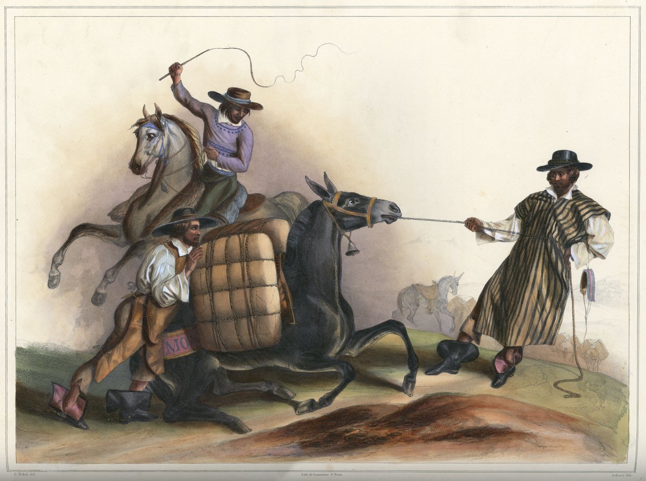 Arrieros, kostymegruppe av Lithograph by Pierre Frédéric Lehnert