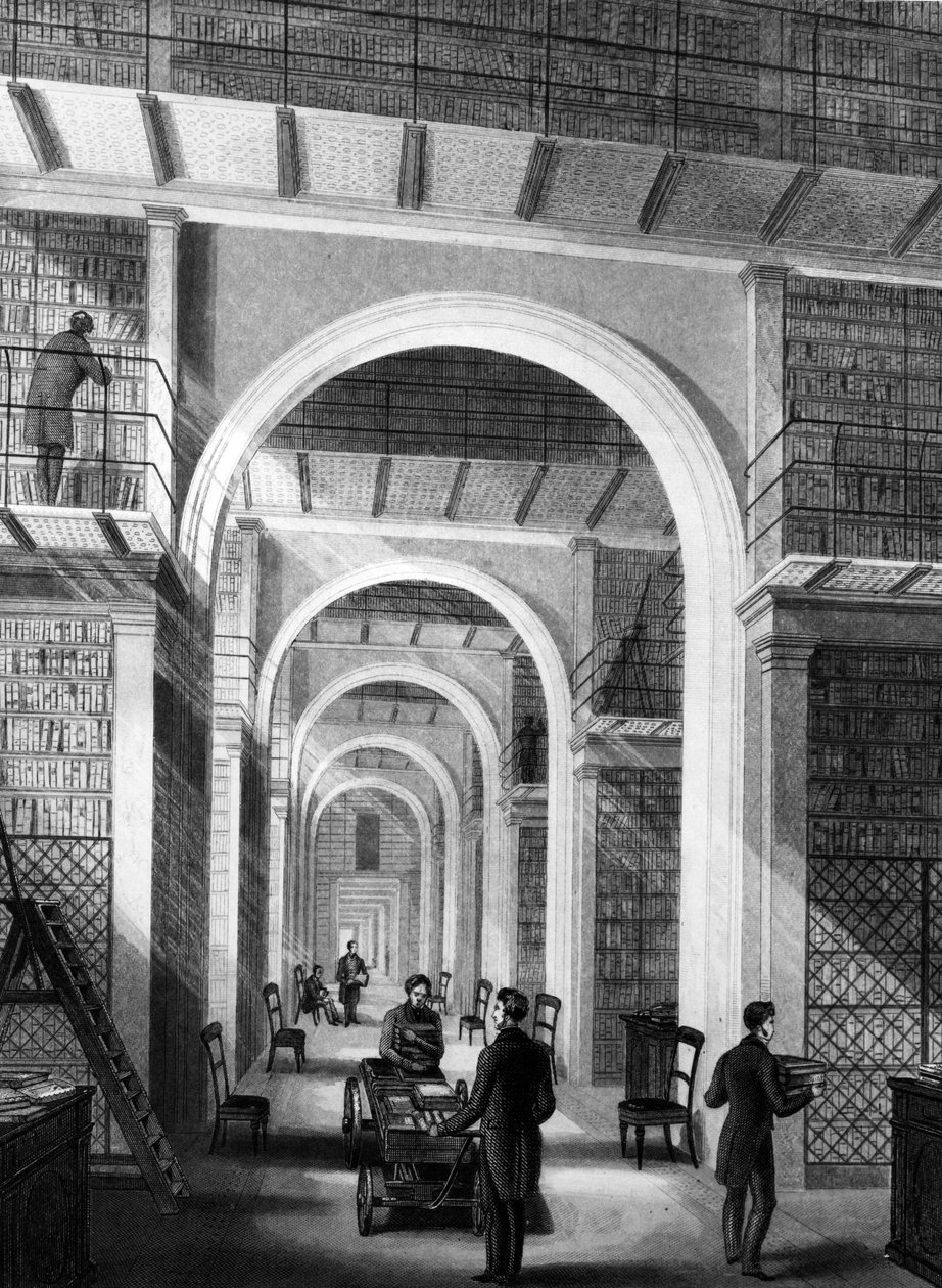 British Museum - Ekstra bibliotek, gravert av E. Radclyffe, publisert i 