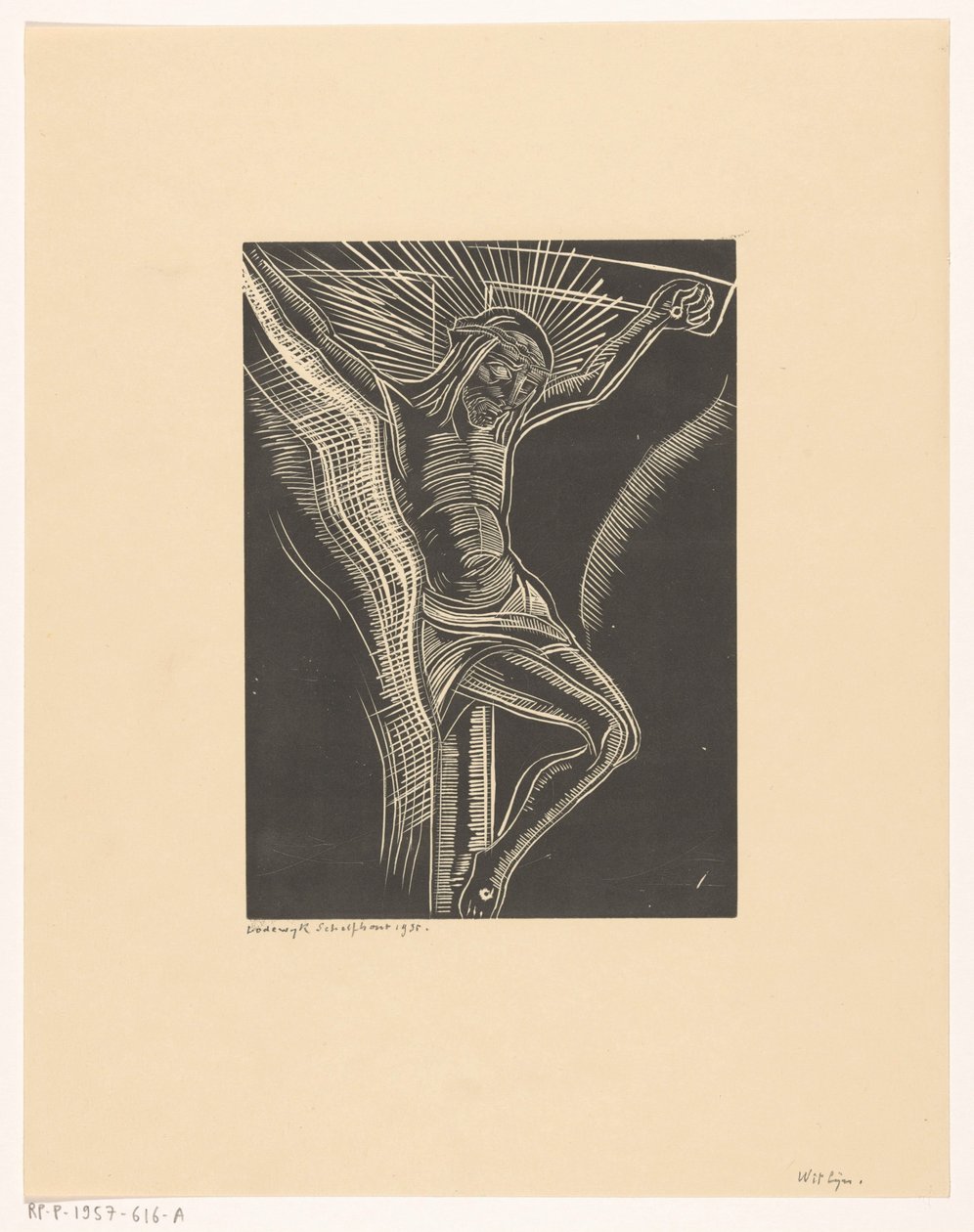 Kristus på korset av Lodewijk Schelfhout (signed by artist)