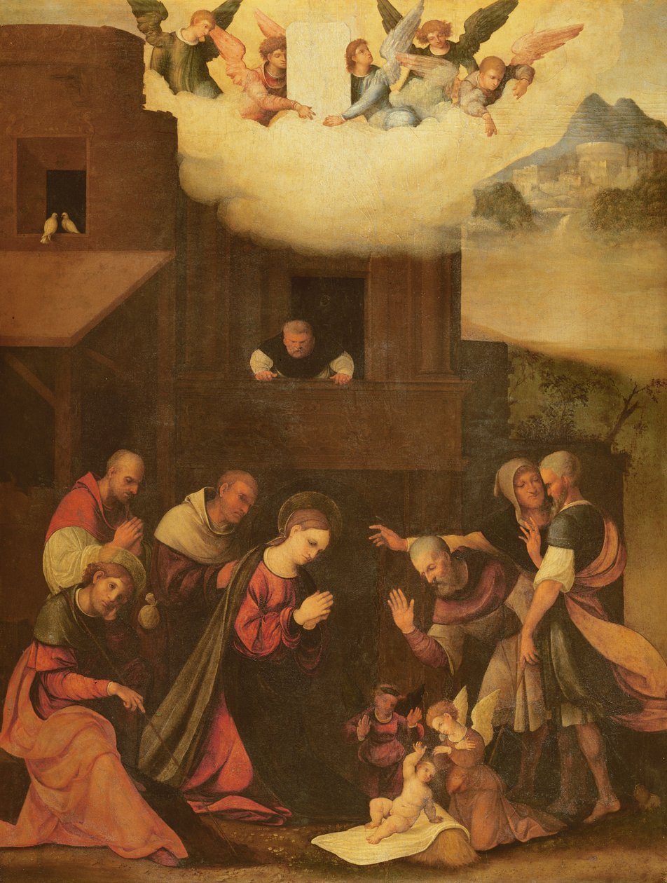 Tilbedelse av hyrdene, ca. 1520-24 av Lodovico Mazzolino