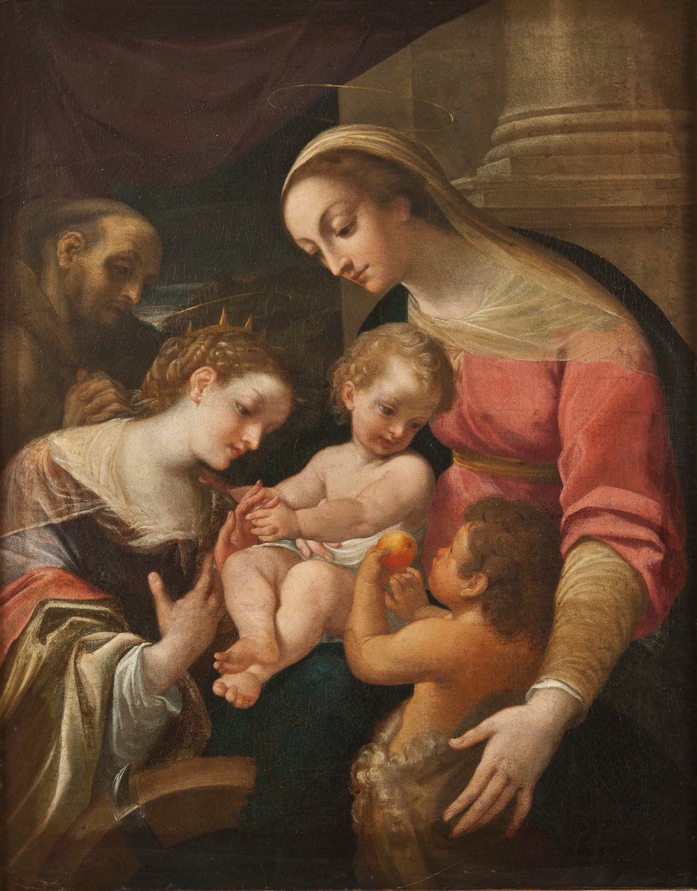 The Mystic Marriage of St Catherine, ca.1600-30 av Lodovico after Carracci