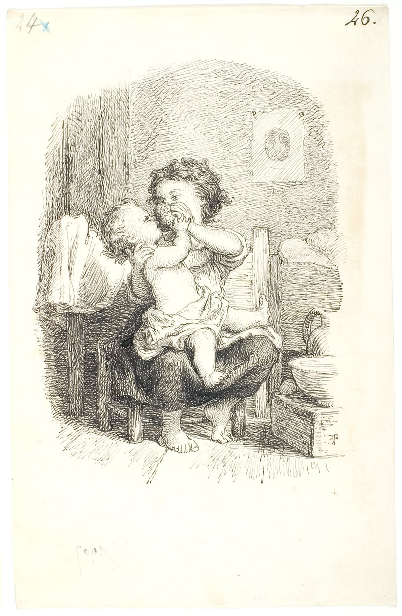 Liten jente som bader et mindre barn av Lorenz Frølich