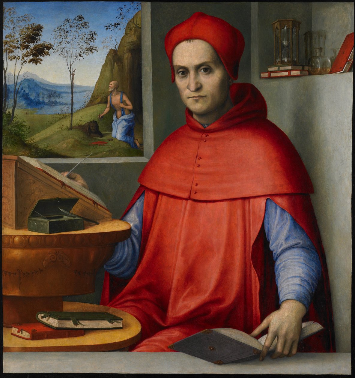 Portrett av en kardinal i hans studie, ca. 1510-20 (olje og tempera på poppelpanel) av Lorenzo Costa